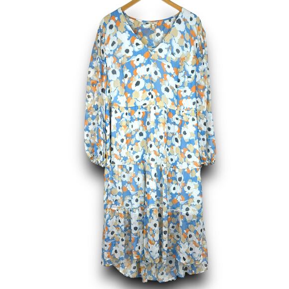 Joie Tiered Ruffle High Low Midi Dress Blue White Floral Print Lightweight XXL - Picture 2 of 9
